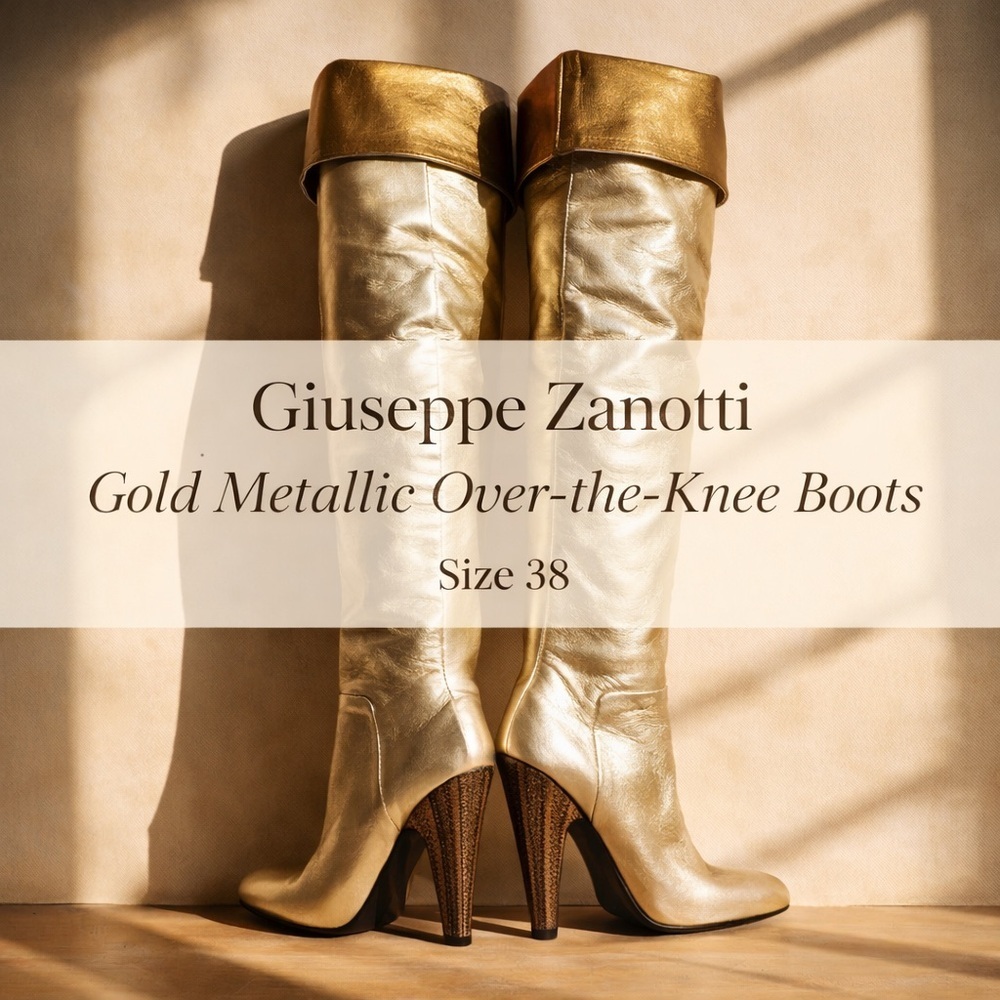 Giuseppe Zanotti Gold Metallic Over-the-Knee Boots Made in Italy